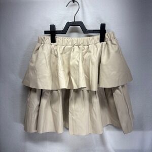 idem ditto Beige‎ Faux Leather Tiered Ruffle Mini Skirt Size S
